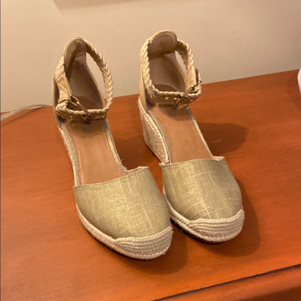 Sperry Cream Espadrille Wedges with Ankle Strap